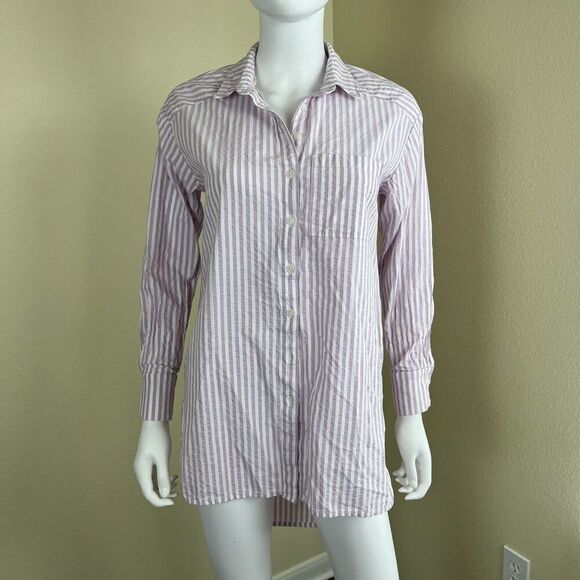 Anthropologie Women's Size XXS Longline Buttondown Striped Tunic Shirt Blouse - Picture 6 of 13